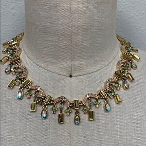 St. John Gold Tone Multicolor Pastel Iridescent Choker Necklace